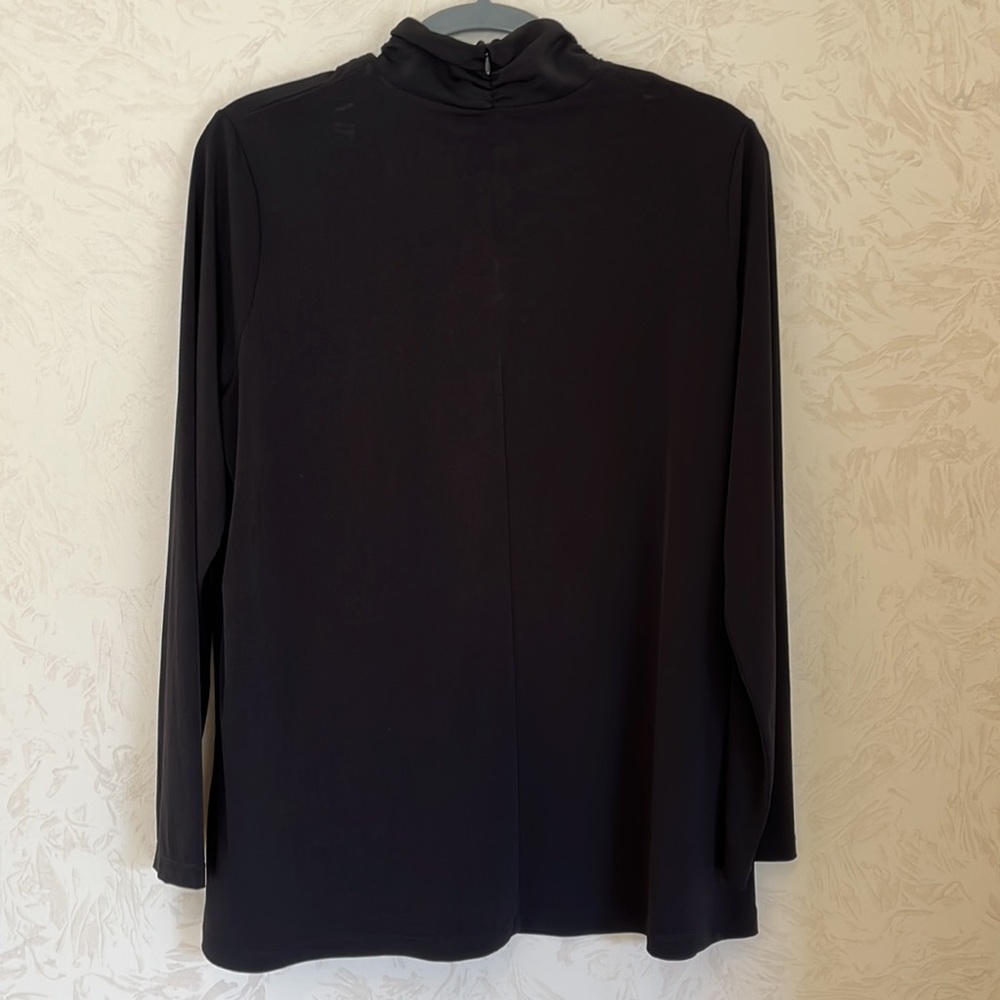 Susan Graver Black Silky & Silver High Neck Silver Long Sleeve Top Size M - Picture 4 of 5